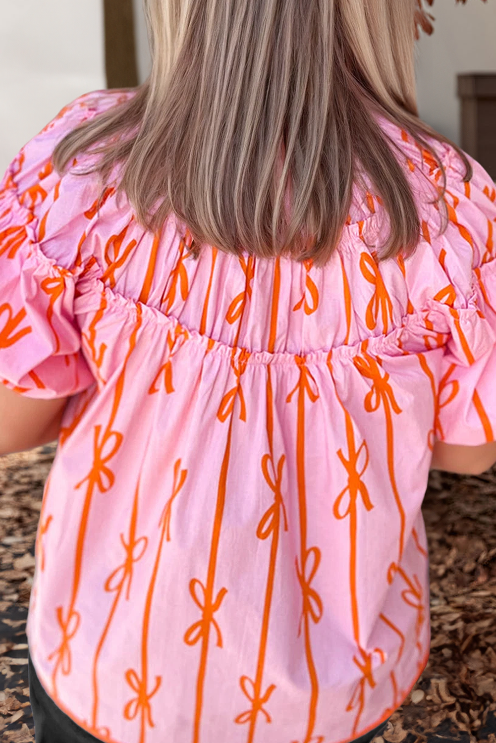 Bowknot Printed Hot Pink Shirt