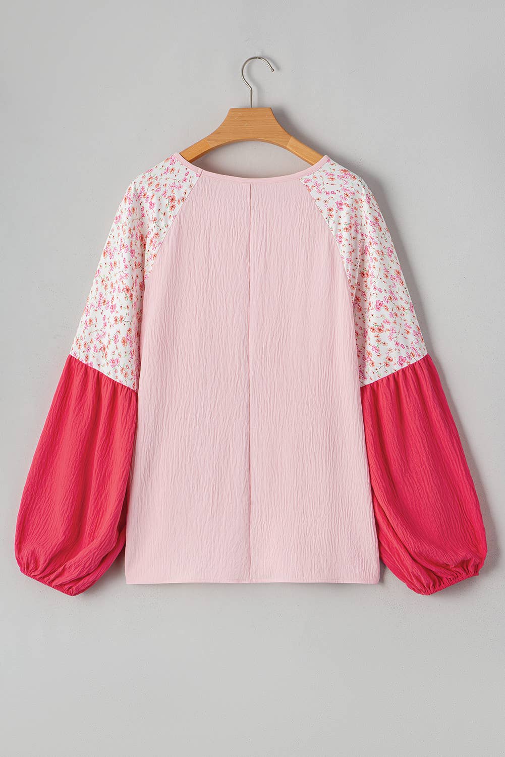 Plus Size Contrast Floral Patchwork Long Sleeve Blouse