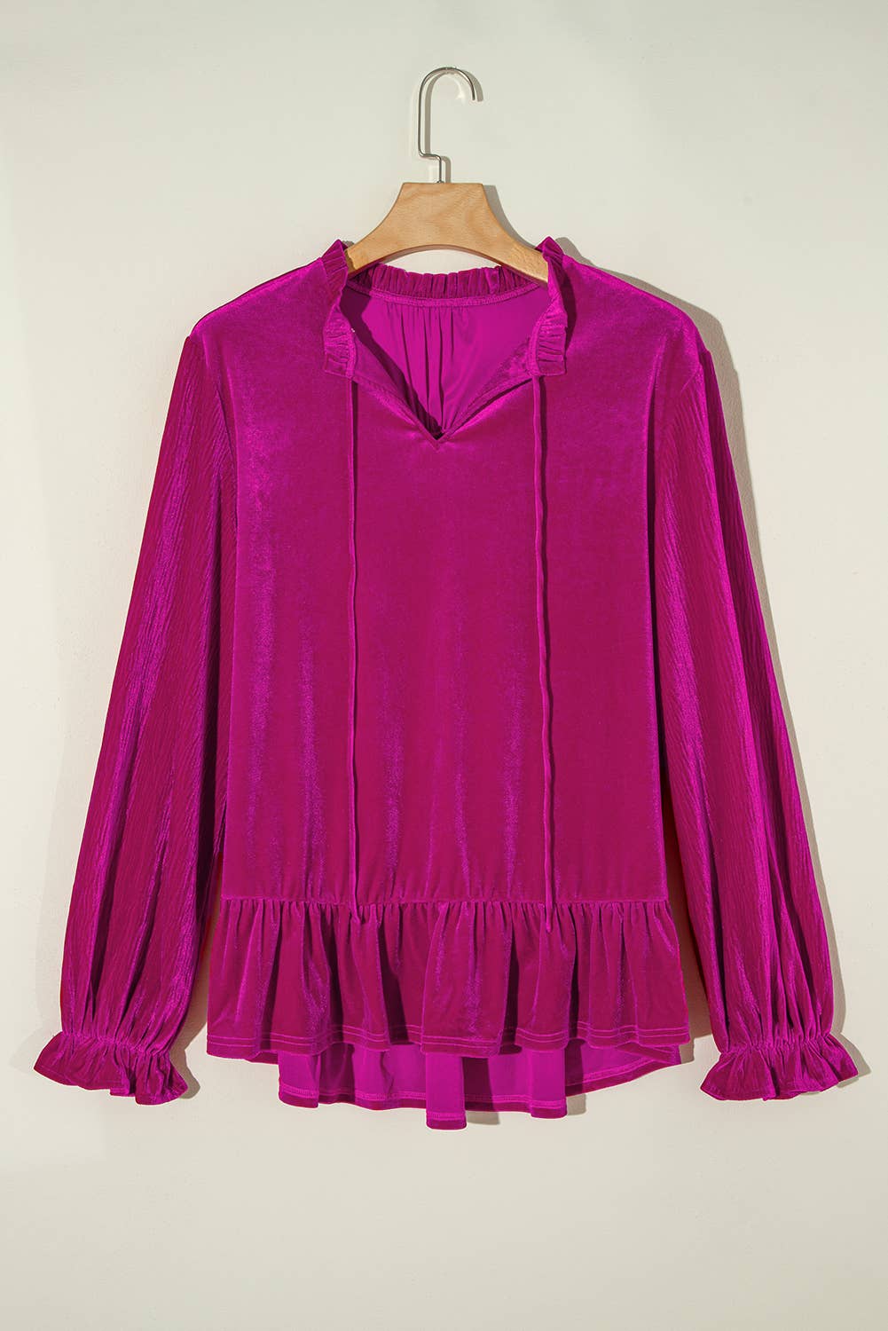 Fuchsia Ruffled Long Sleeve Blouse