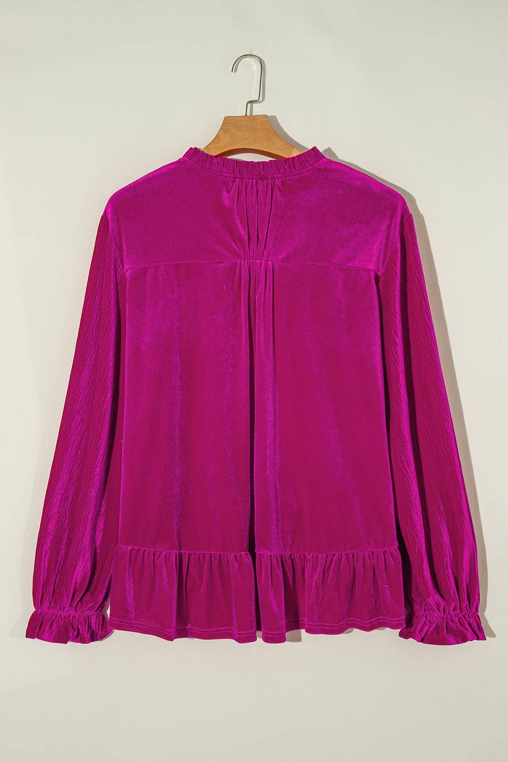 Fuchsia Ruffled Long Sleeve Blouse