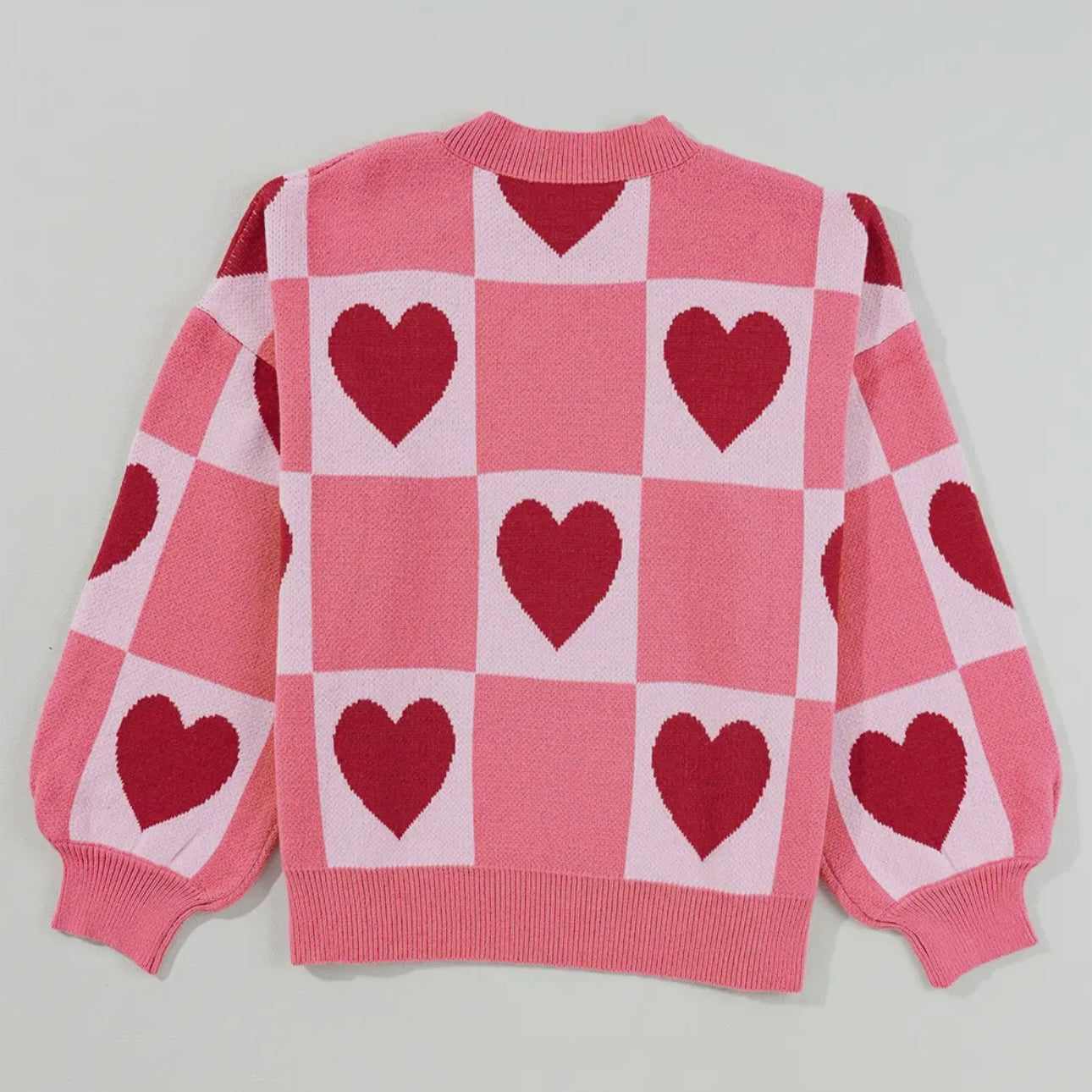 Heart Patchwork Long Sleeve Valentine Knit Sweater