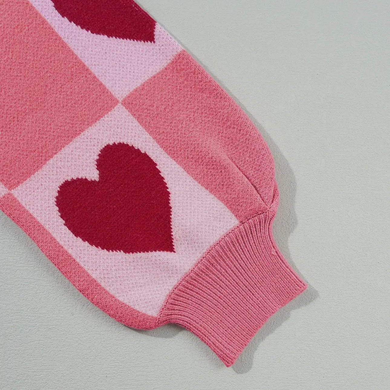 Heart Patchwork Long Sleeve Valentine Knit Sweater