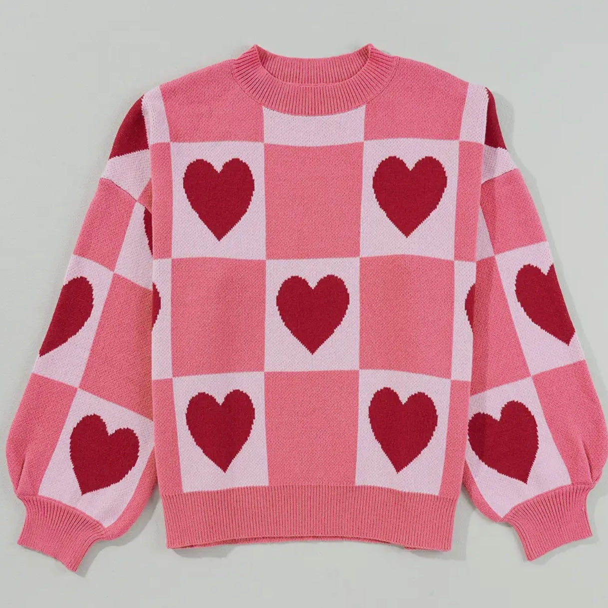 Heart Patchwork Long Sleeve Valentine Knit Sweater