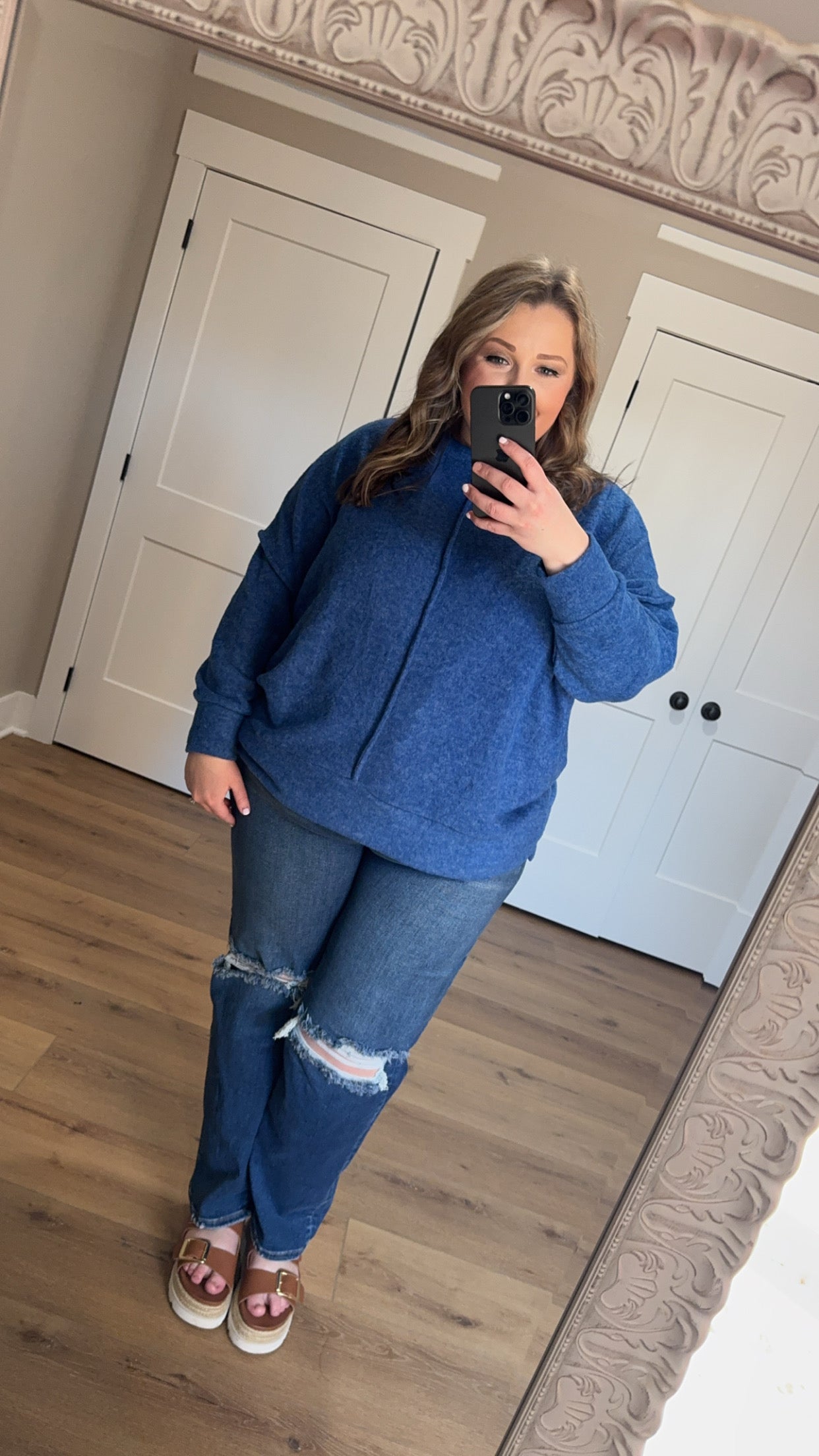 Royal Blue Oversized Fuzzy Sweater