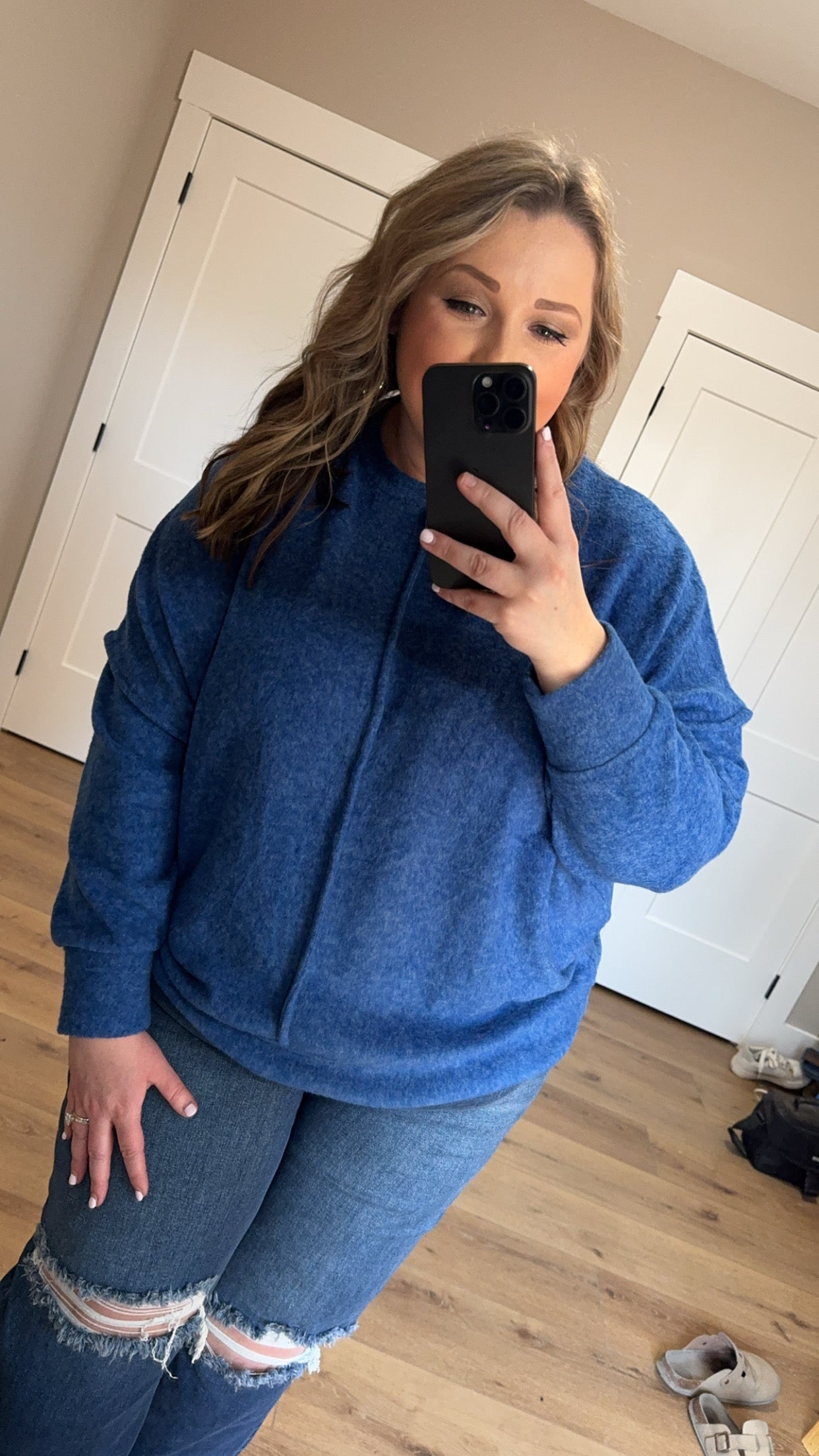 Royal Blue Oversized Fuzzy Sweater