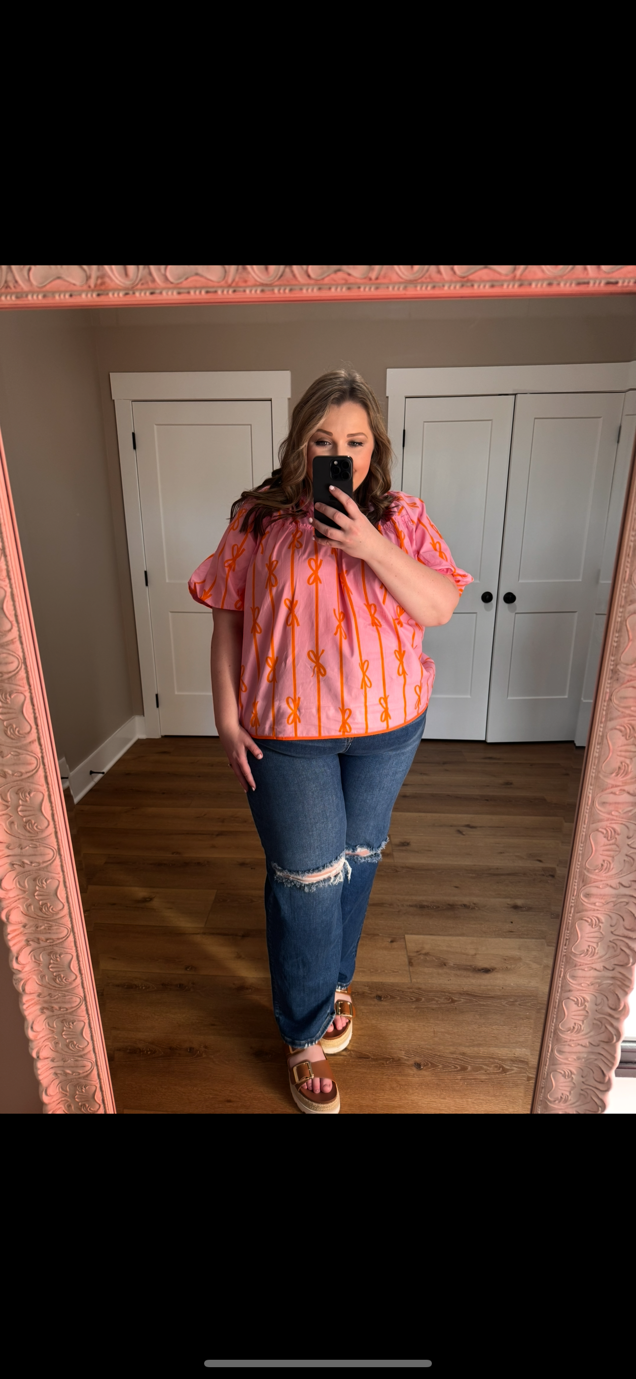 Bowknot Printed Hot Pink Shirt