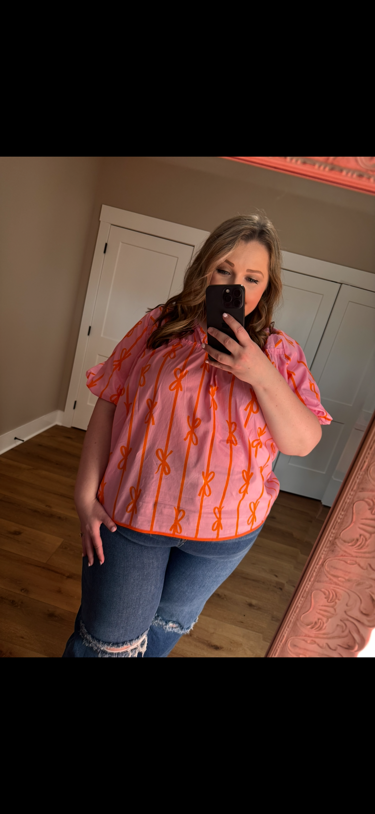 Bowknot Printed Hot Pink Shirt