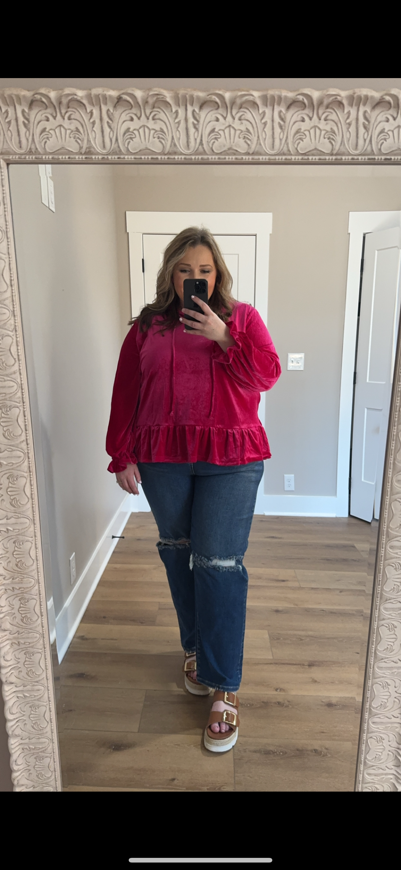 Fuchsia Ruffled Long Sleeve Blouse