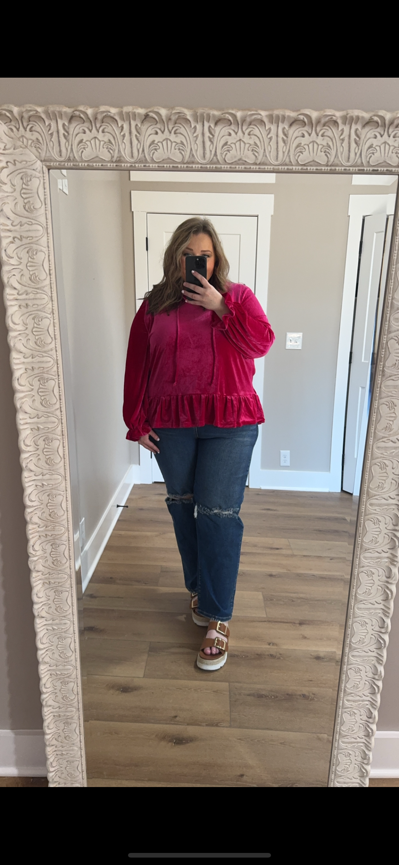 Fuchsia Ruffled Long Sleeve Blouse