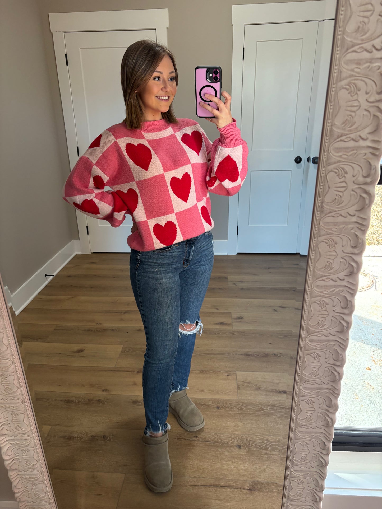 Heart Patchwork Long Sleeve Valentine Knit Sweater