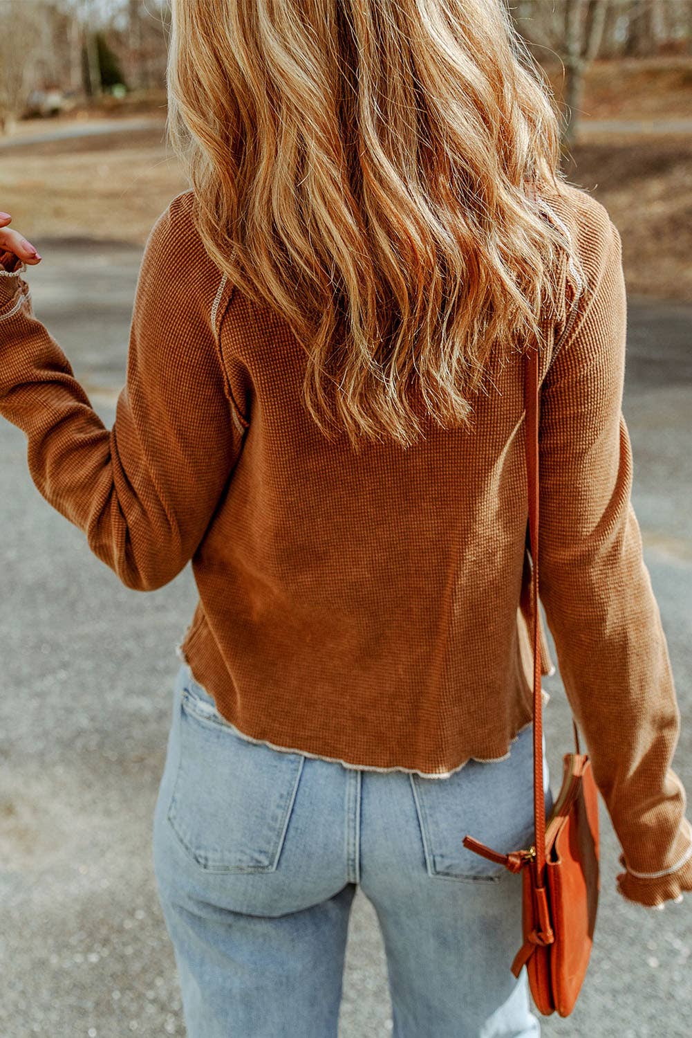 Solid Knit Textured Round Neck Long Sleeve Top (S-2XL)