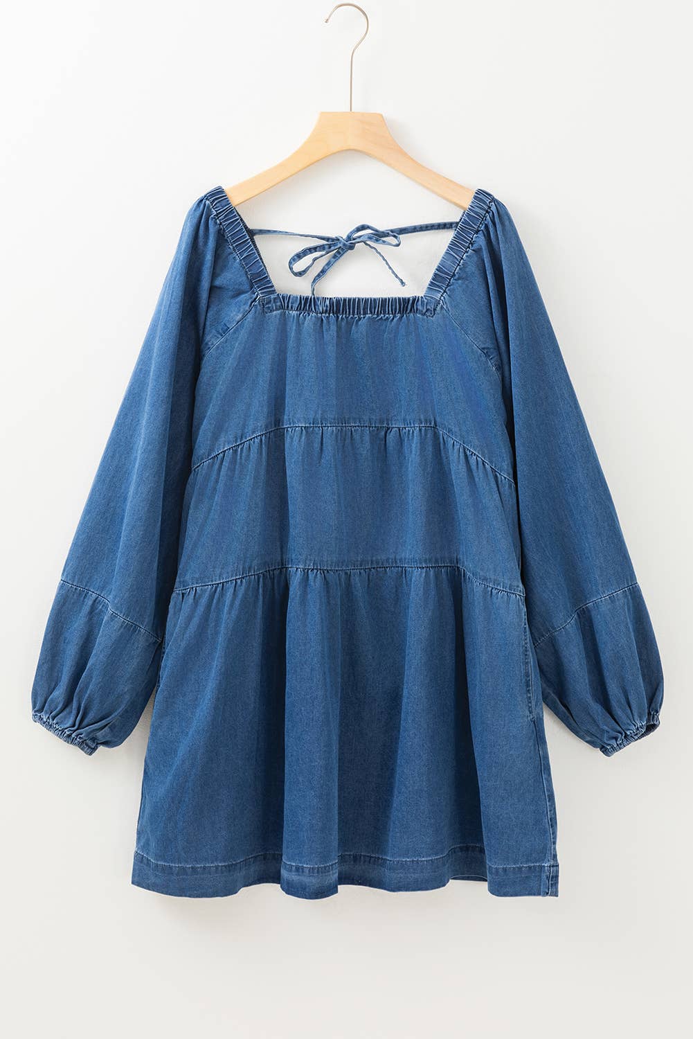 Square Neck Side Pockets Loose Fit Denim Dress