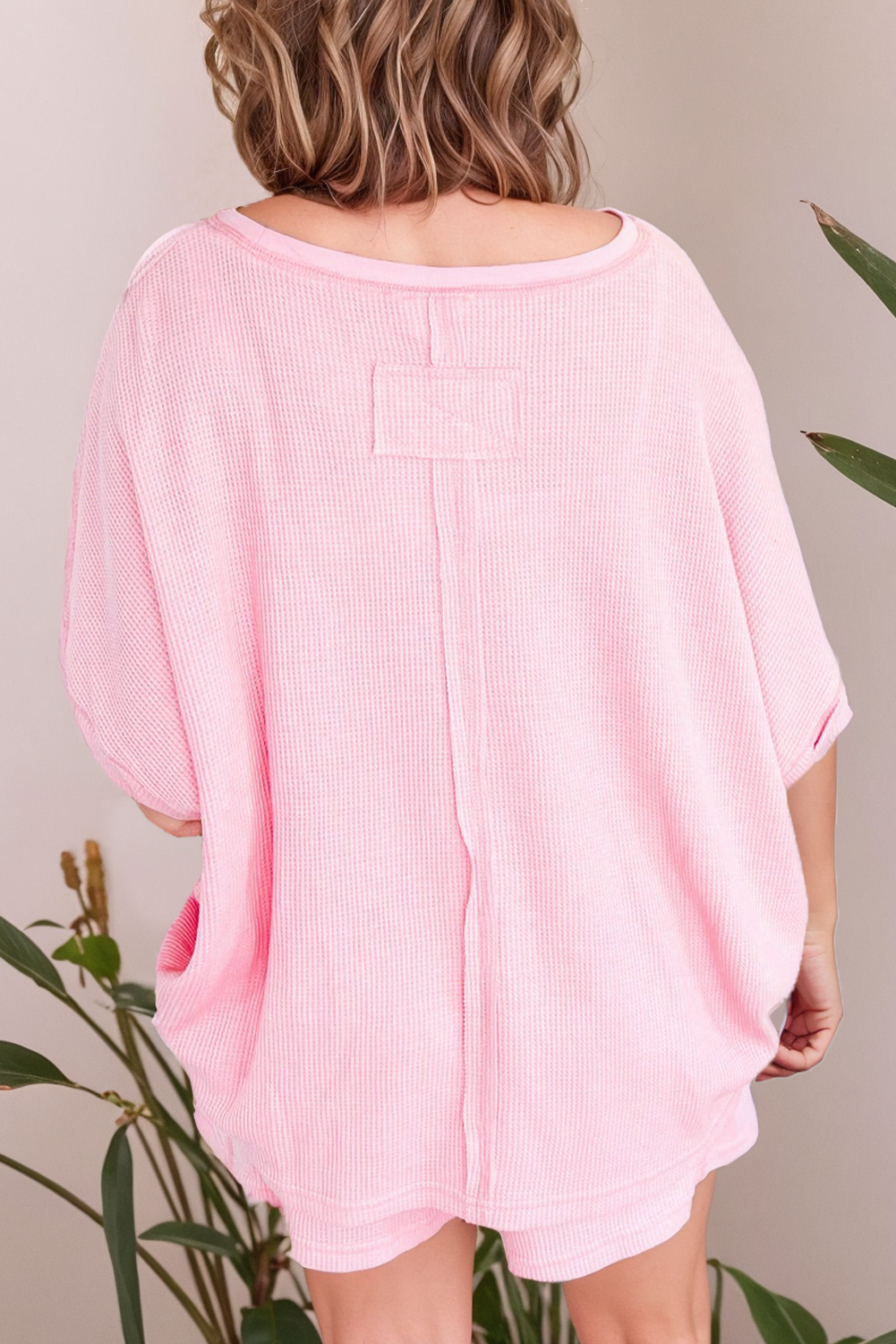 Plus Size Ribbed Exposed Seam Tee and Shorts Set