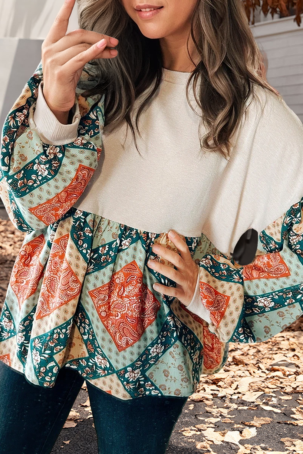Paisley Geometric Patchwork Crew Neck