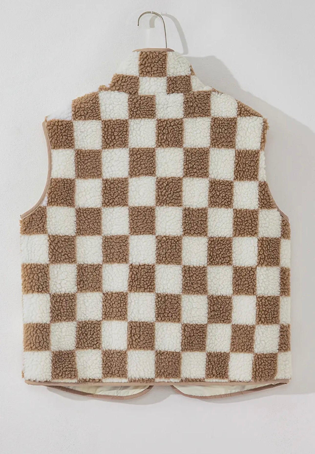 Checkered Sherpa Sleeveless Zip Up Jacket Vest